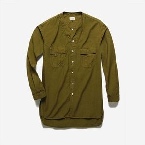 House of St.Clair Button Down Tunic in Olive Typewriter Cloth